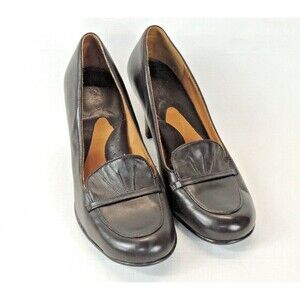Bølo Brown Leather Ebano Classic Academia Librarian Pumps‎ Heels 8.5